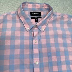 Bonobos Men's Pink and Blue Checkered Preppy Shirt